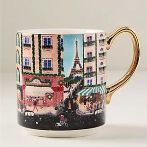 Anthropologie Holiday in the City Stoneware Paris Coffee Tea Mug Cup 2025 New
